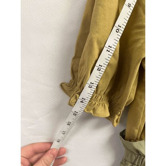 Womens Short puff Sleeve Cropped Pants Jumpsuit Olive Brown Size Small - Picture 3 of 11